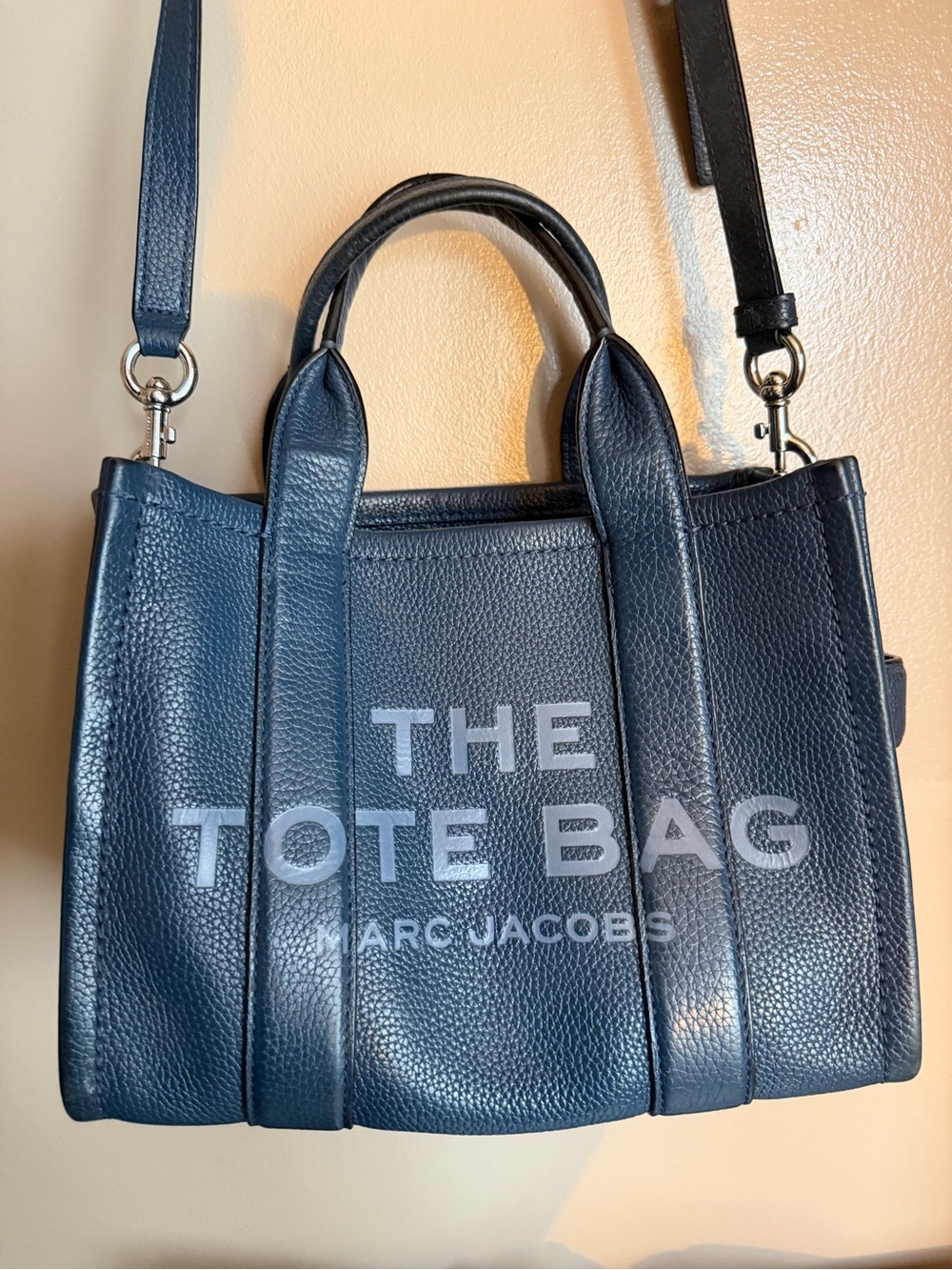 Marc Jacobs Navy Pebbled Leather Tote with Removable Strap